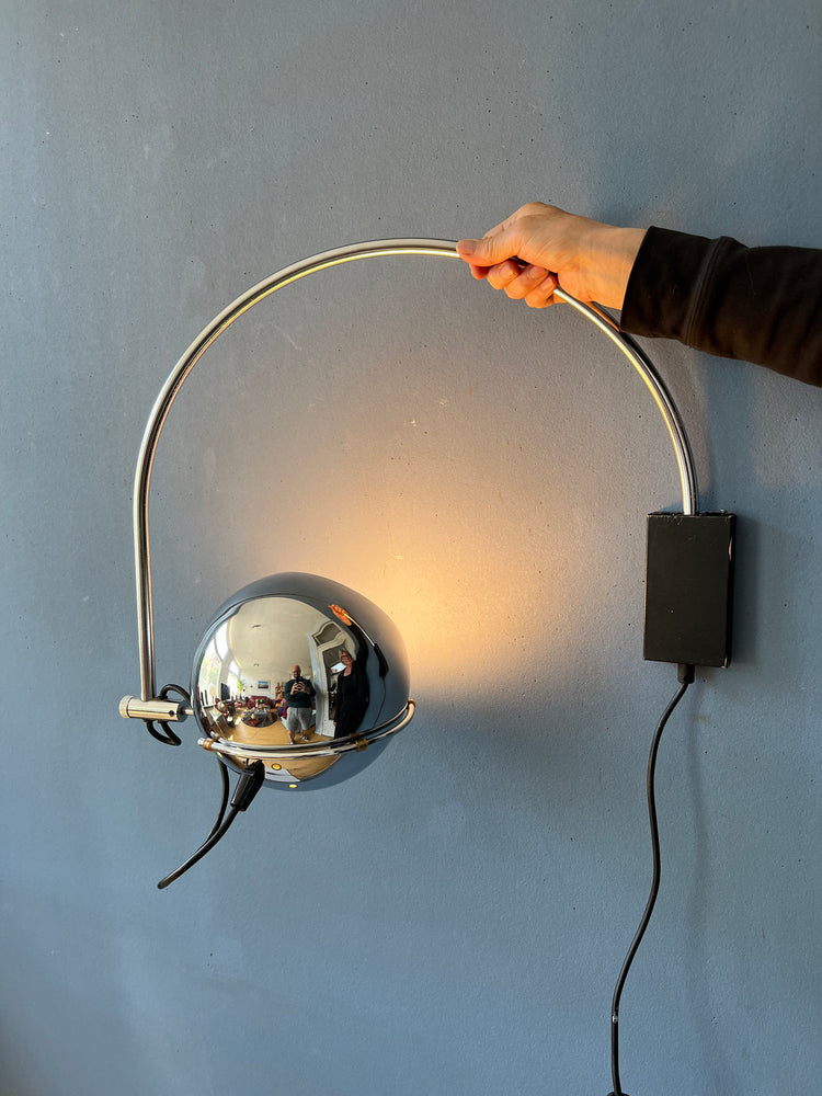 Chrome Eyeball Wall Lamp - Arc Wall Light - Mid Century Light Fixture - Space Age