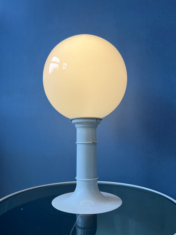 White Space Age Woja Holland Table Lamp with Opaline Glass Shade