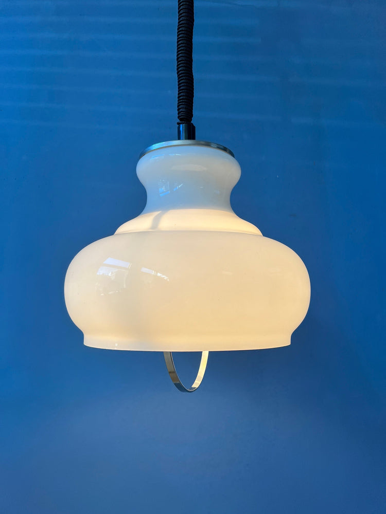 Vintage Mid Century Opaline Milk Glass Pendant Lamp