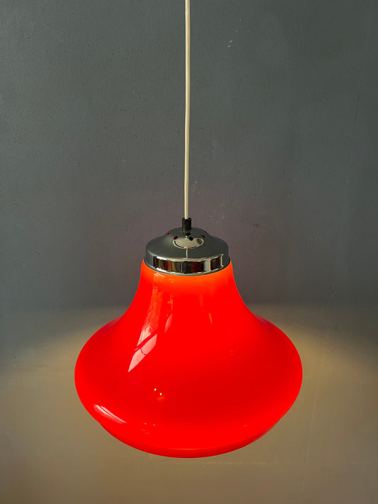 Red Space Age Plexiglass Chrome Top Pendant Lamp