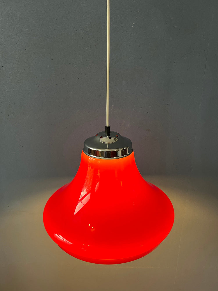 Red Space Age Plexiglass Chrome Top Pendant Lamp