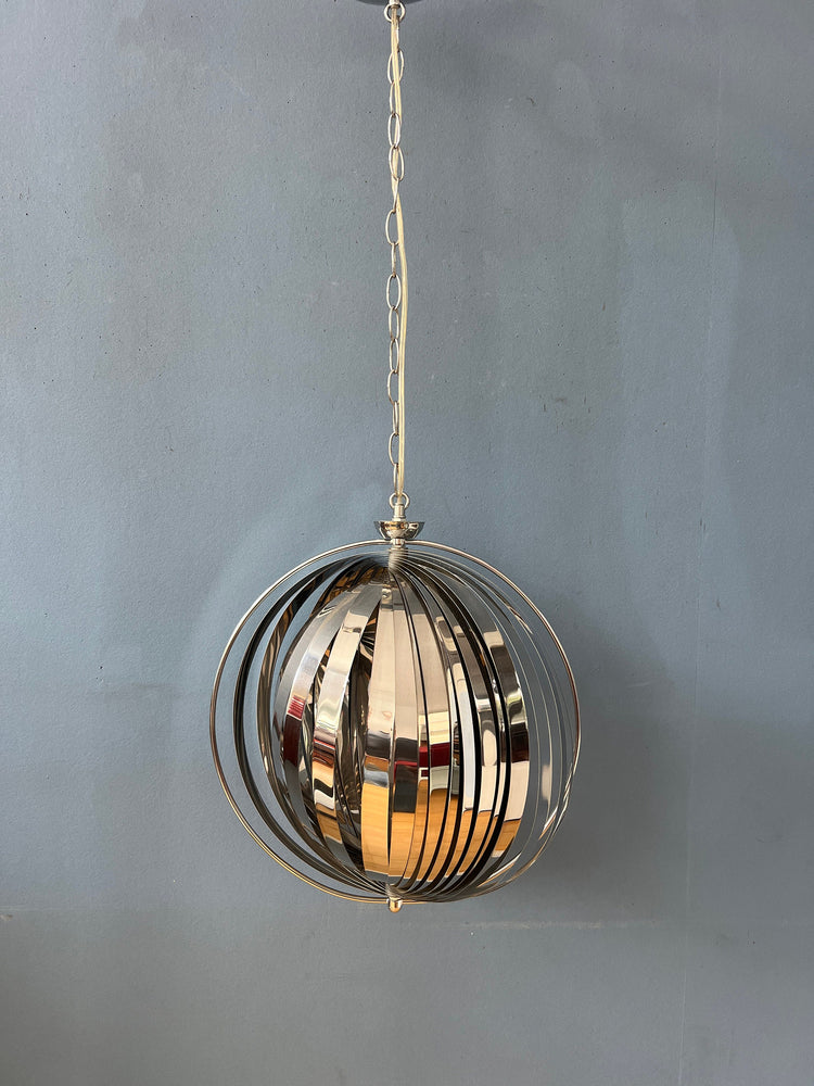 Chrome Moon Spiral Hanging Lamp in Style of Henri Mathieu and Verner Panton