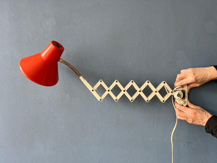 Red and White Hala Vintage Scissor Wall Lamp