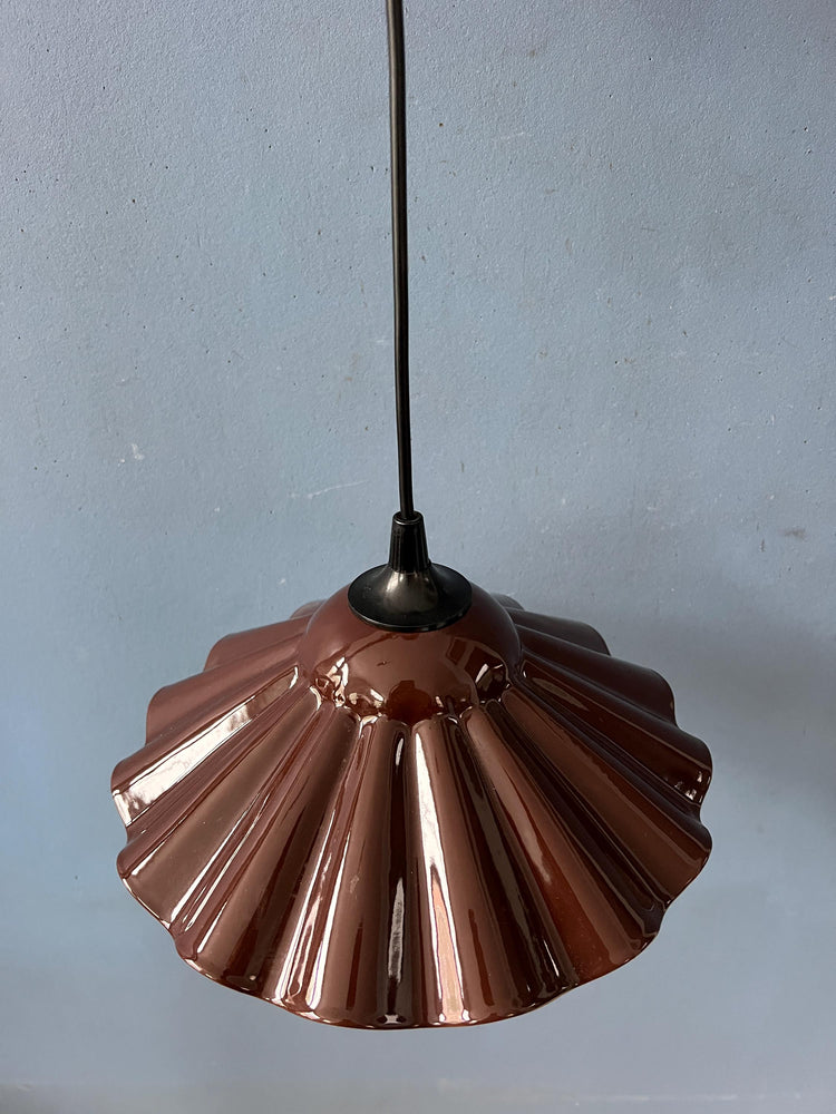 Brown Small Enamel Art Deco Style Flower Shaped Pendant Lamp