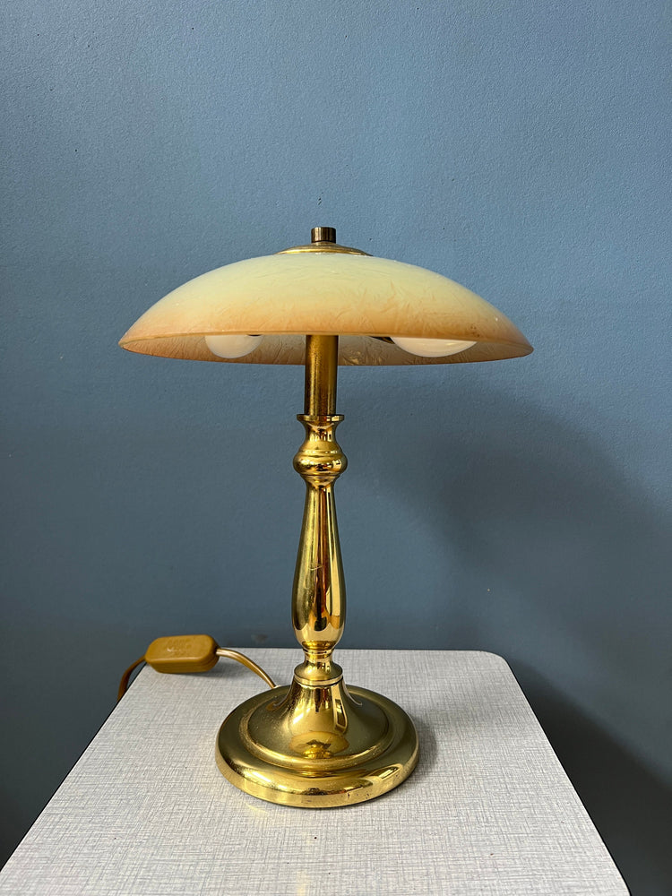 Art Deco Style Table Lamp with Glass Shade and Metal, Golden Base