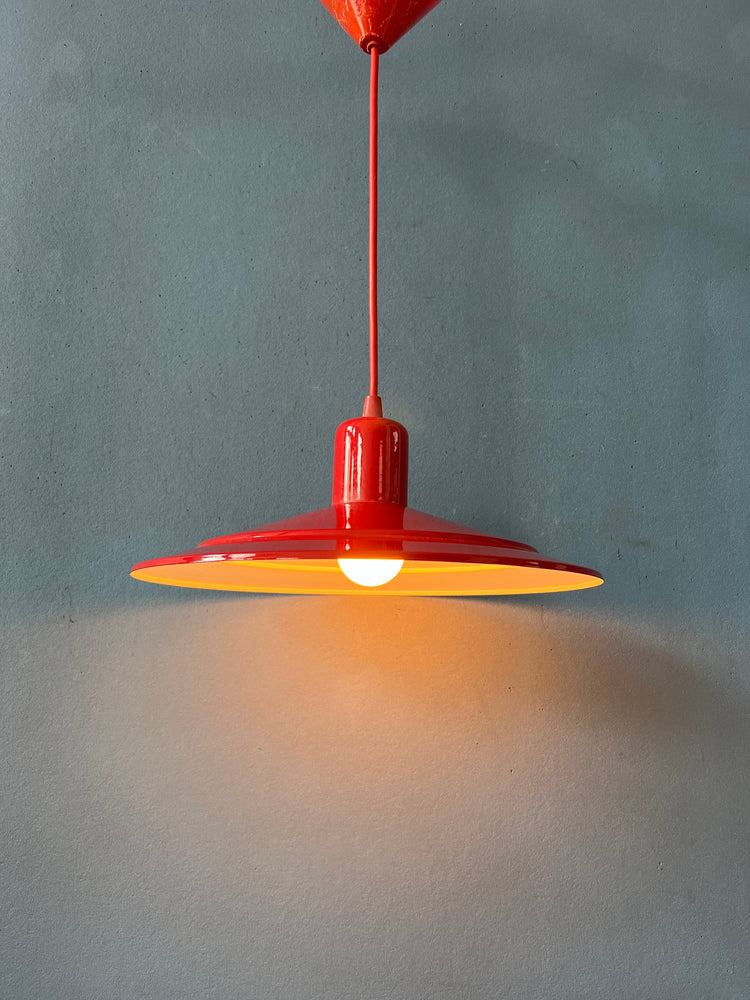 Vintage Happylight Red Metal Space Age Hanging Lamp