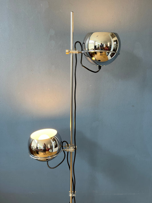 Chrome Eyeball Floor Lamp - GEPO Space Age Standing Light - Mid Century Lamp