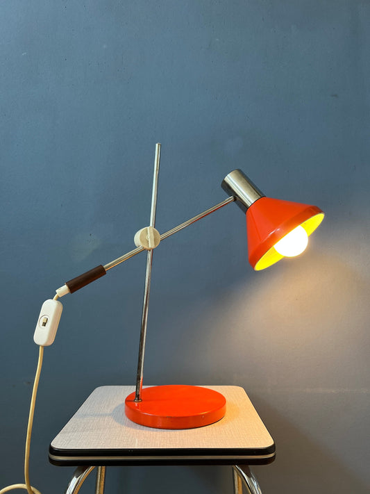 Red Mid Century Desk Lamp - Swing Arm Table Lamp - Chrome Space Age Light