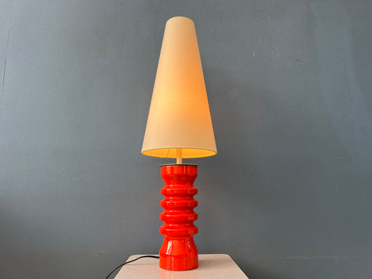 Large Red Space Age Flower Ceramic Mid Century Table Lamp