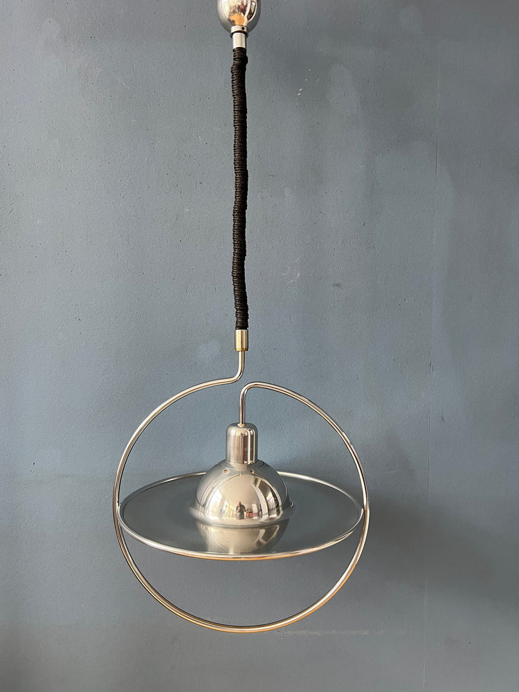 Mid Century UFO Pendant Lamp with Decorative Chrome Frame