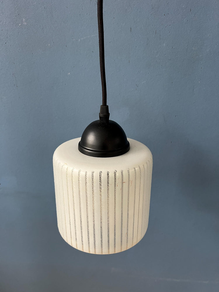 Mid Century Round Shaped Striped 'Can' Glass Pendant Lamp