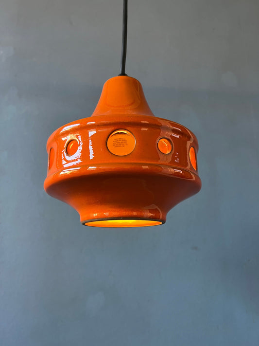 Small Orange West Germany Ceramic Pendant Lamp