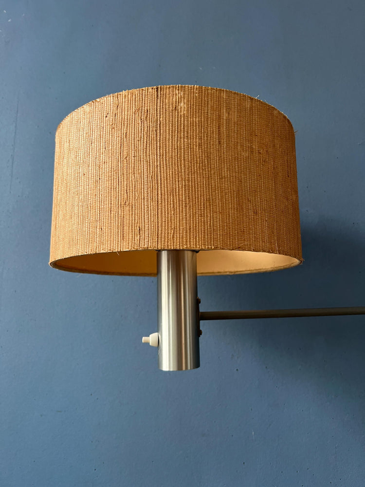 Vintage Mid Century Swivel Arm Wall Lamp with Textile Shade