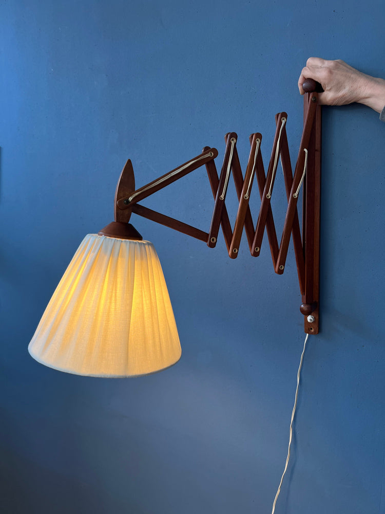 Mid Century Danish Teak Wood Scissor Wall Lamp