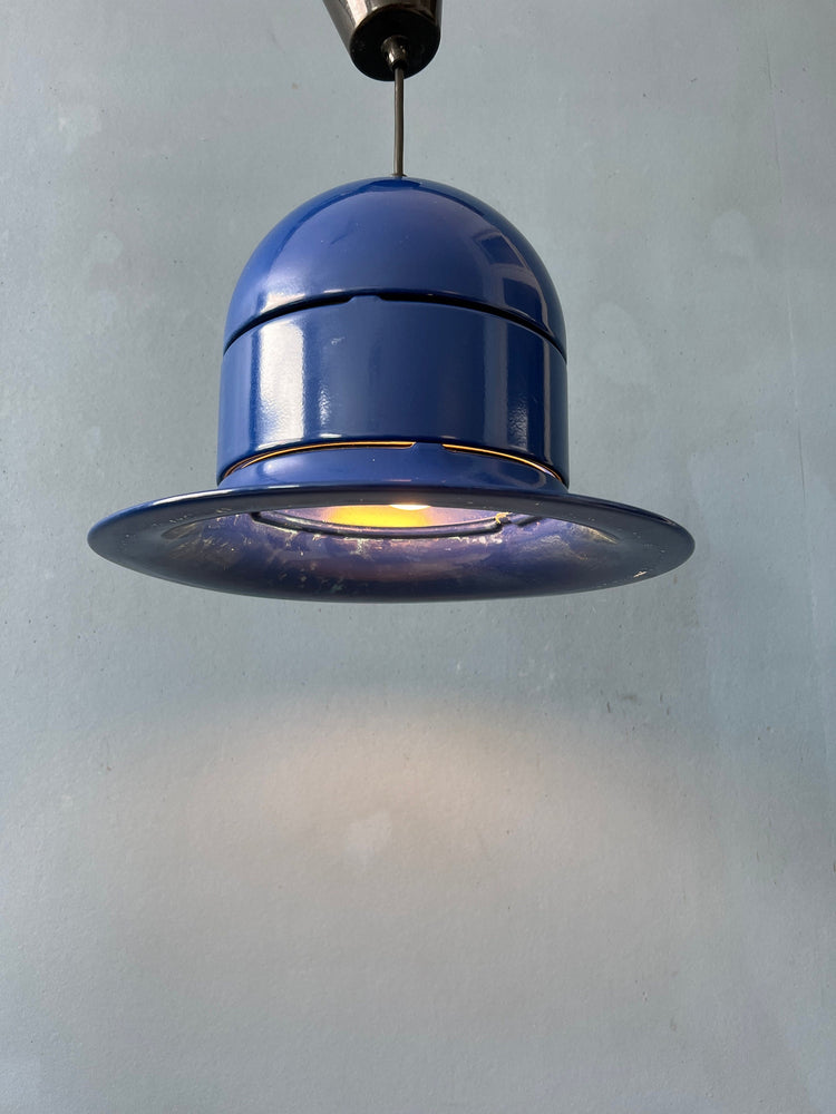 Blue Mid Century Flying Saucer UFO Pendant Lamp