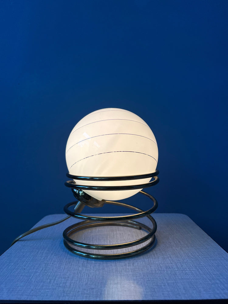 Hollywood Regency Mid Century Opaline Milk Glass Eyeball Table Lamp