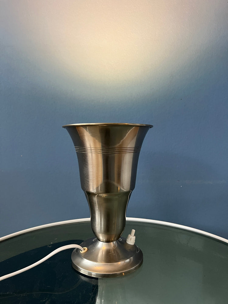 Metal Trumpet Uplighter 'Cup' Table Lamp in Silver Colour