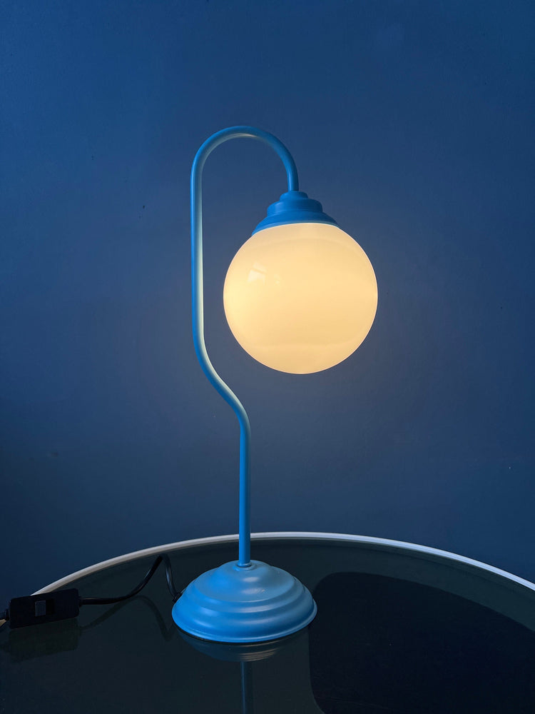 80s Blue Opaline Glass Table Lamp