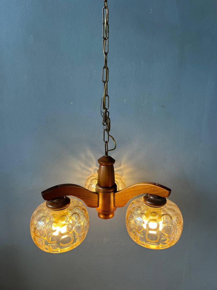 70s Mid Century German Clear Glass Chandelier Hanging Lamp