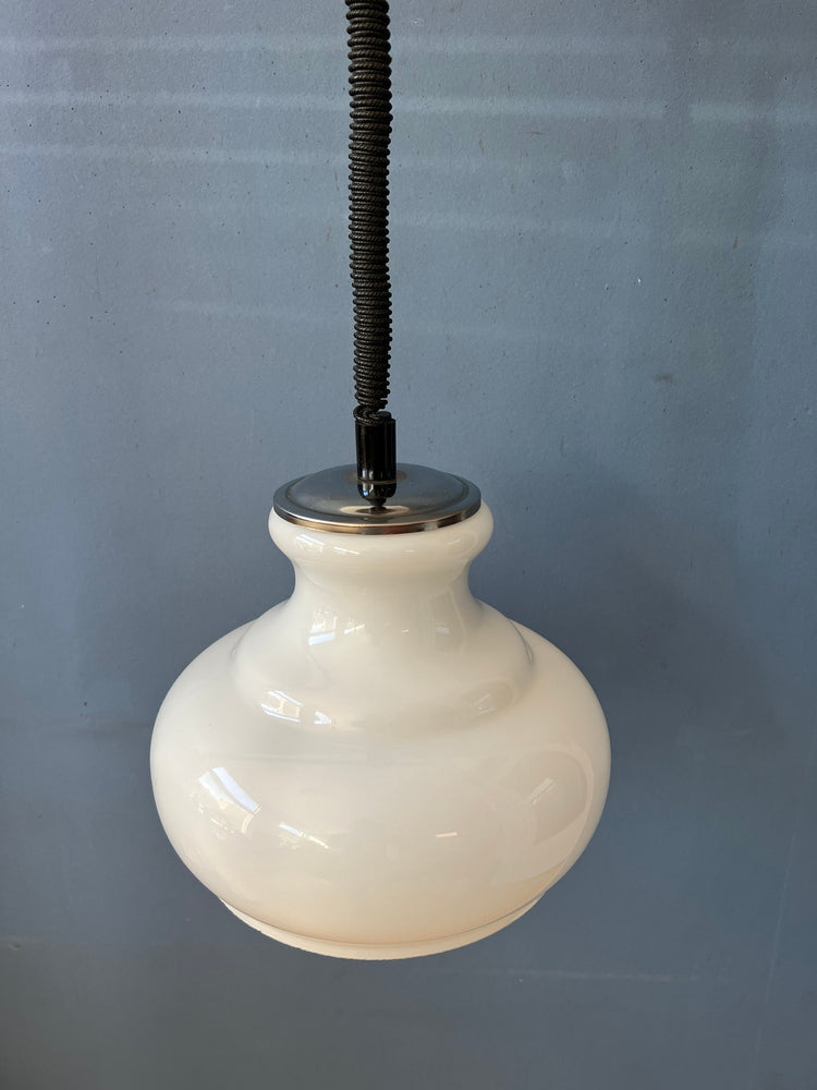 Vintage Mid Century Opaline Milk Glass Pendant Lamp