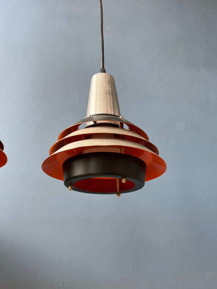 Vintage Orange Space Age Lakro Pendant Lamp - Carl Thore Trava Style 70s Lamp