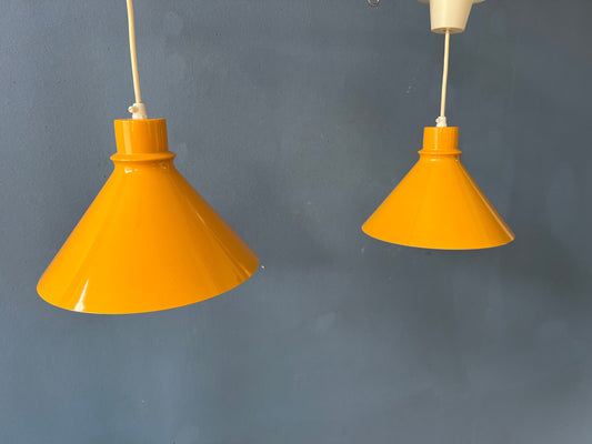 Set (2) of Vintage Yellow Metal Hanging Lamps