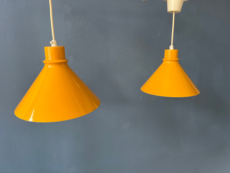 Set (2) of Vintage Yellow Metal Hanging Lamps