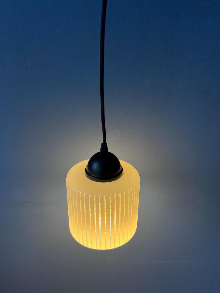 Mid Century Round Shaped Striped 'Can' Glass Pendant Lamp