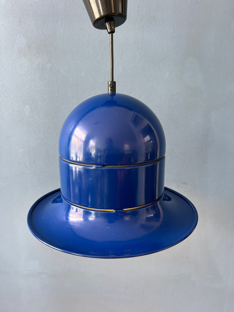 Blue Mid Century Flying Saucer UFO Pendant Lamp