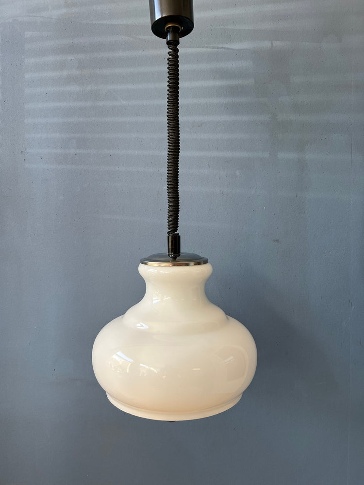 Vintage Mid Century Opaline Milk Glass Pendant Lamp