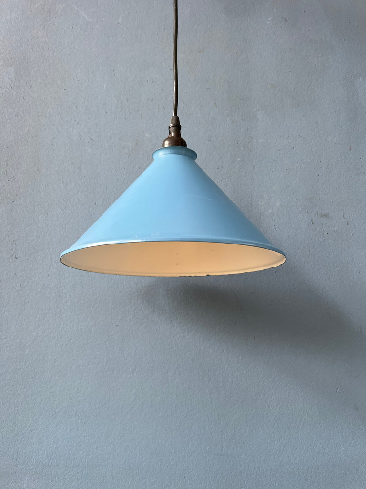 Small Vintage Blue Triangle Metal Hanging Lamp