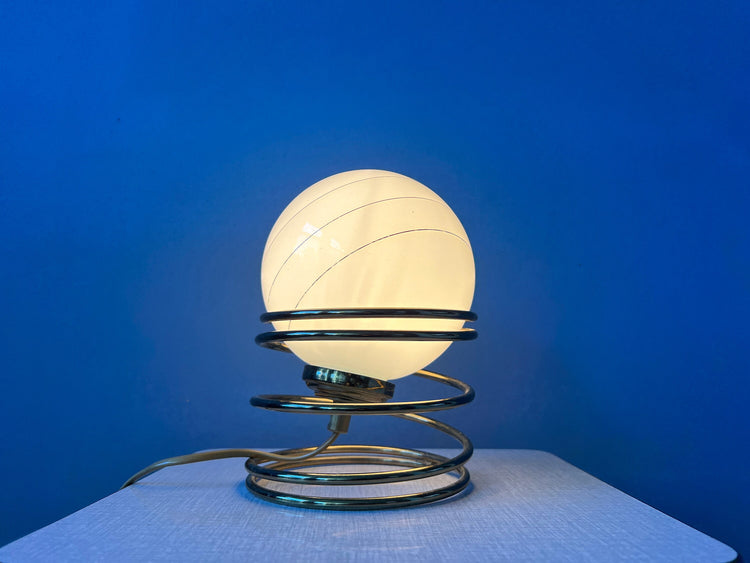 Hollywood Regency Mid Century Opaline Milk Glass Eyeball Table Lamp