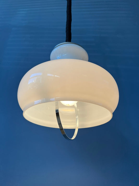 Vintage Mid Century Opaline Milk Glass Pendant Lamp