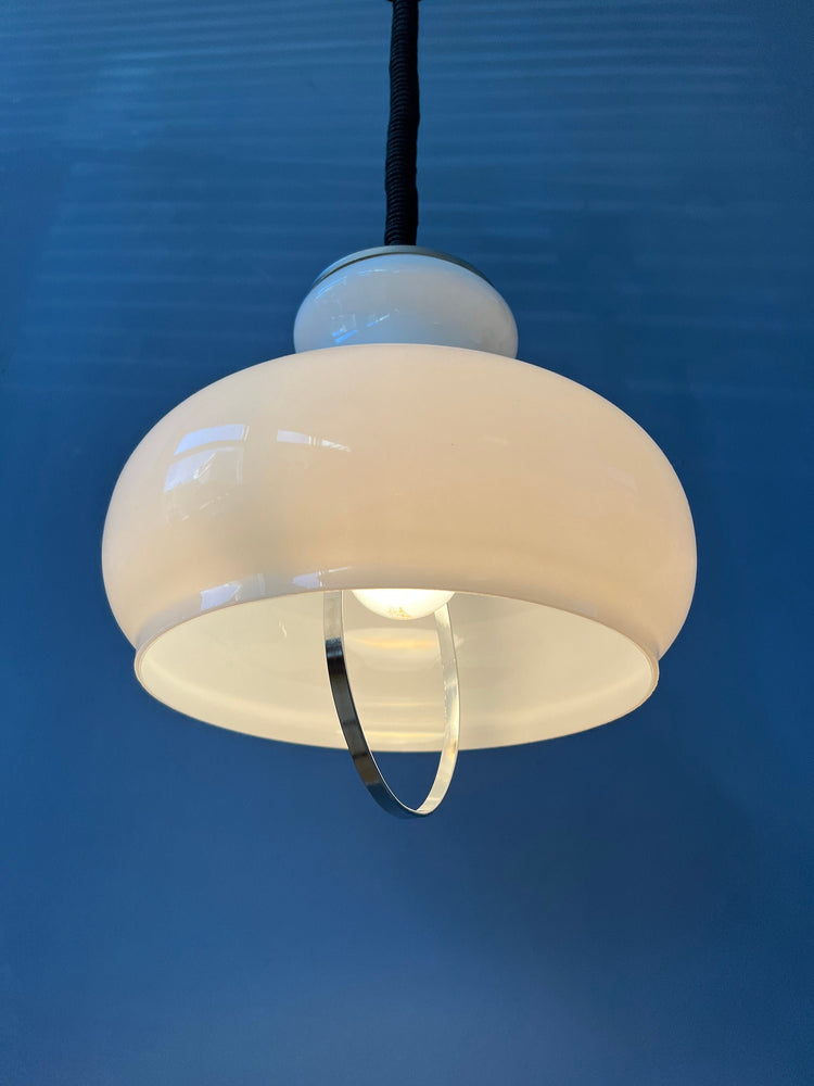 Vintage Mid Century Opaline Milk Glass Pendant Lamp