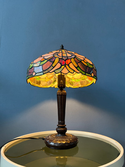 Small Stained Glass Tiffany Art Deco Table Lamp