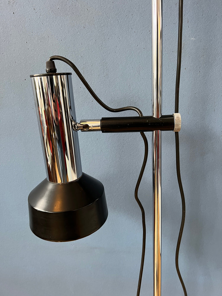 Mid Century Floor Lamp with Two Black/Chrome Spots