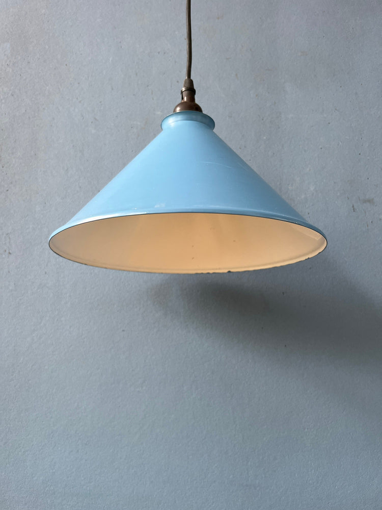 Small Vintage Blue Triangle Metal Hanging Lamp