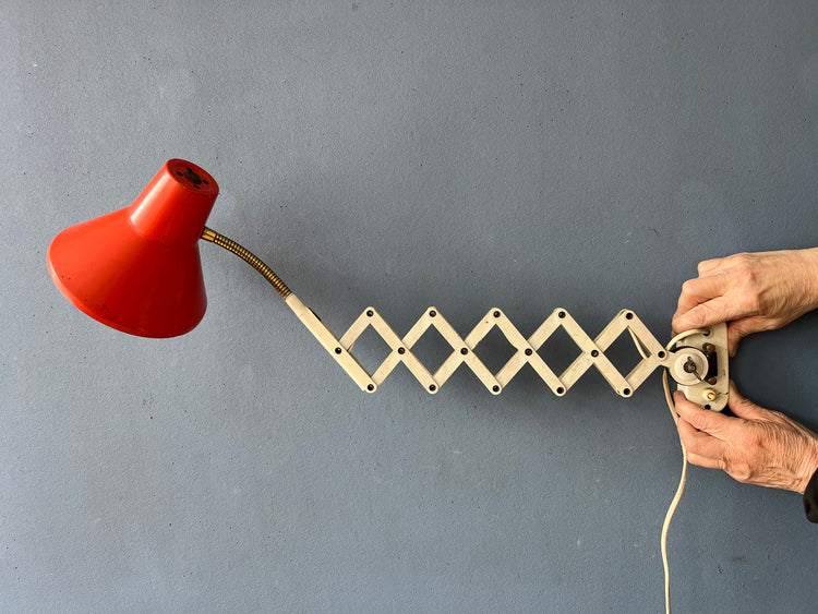 Red and White Hala Vintage Scissor Wall Lamp