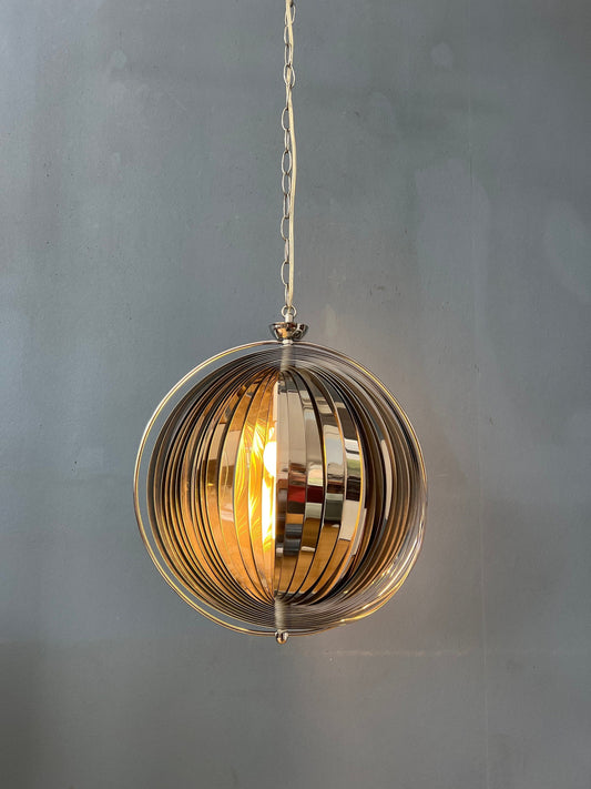 Chrome Moon Spiral Hanging Lamp in Style of Henri Mathieu and Verner Panton