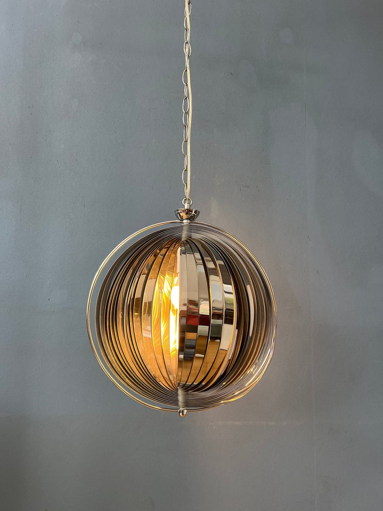 Chrome Moon Spiral Hanging Lamp in Style of Henri Mathieu and Verner Panton