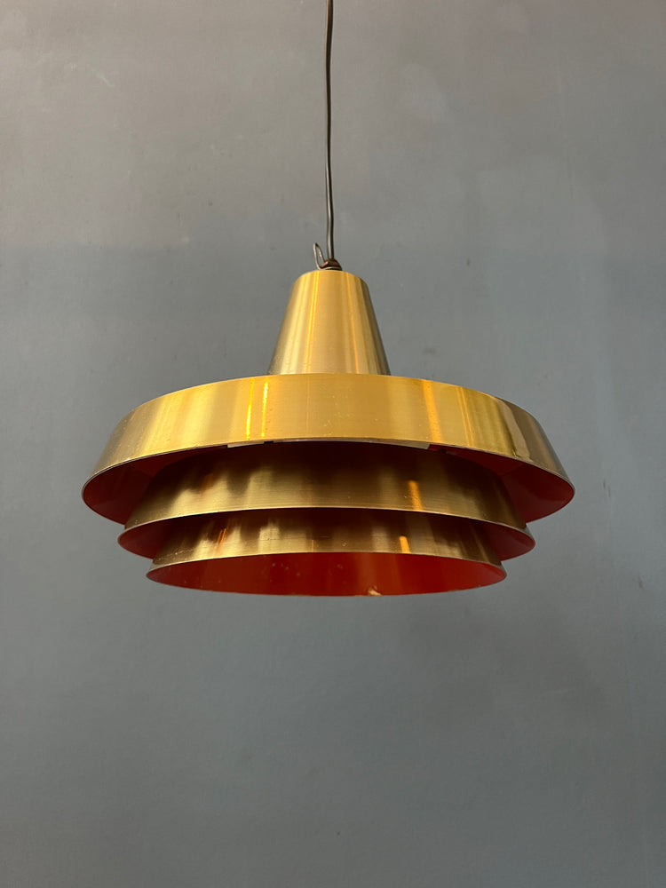 Mid Century Orange Danish Style Brass Pendant Lamp