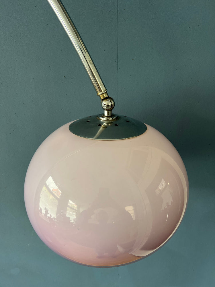 Vintage Guzzini Space Age Arc Floor Lamp with Purple Mushroom Shade and Marble Base