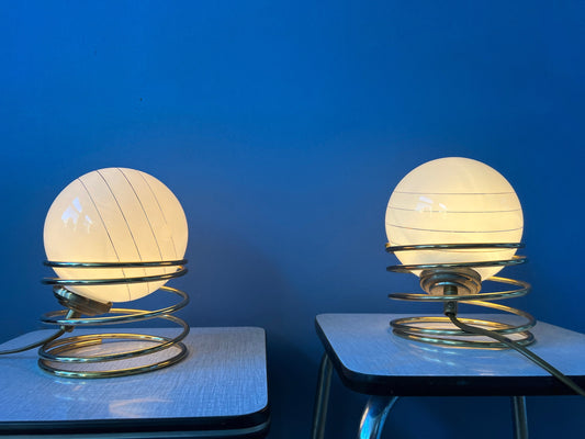 Mid Century Hollywood Regency Opaline Glass Eyeball Table Lamps (2)