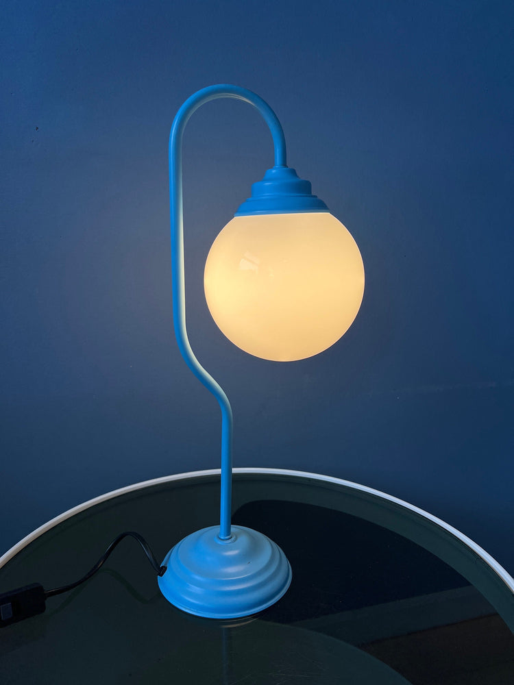 80s Blue Opaline Glass Table Lamp