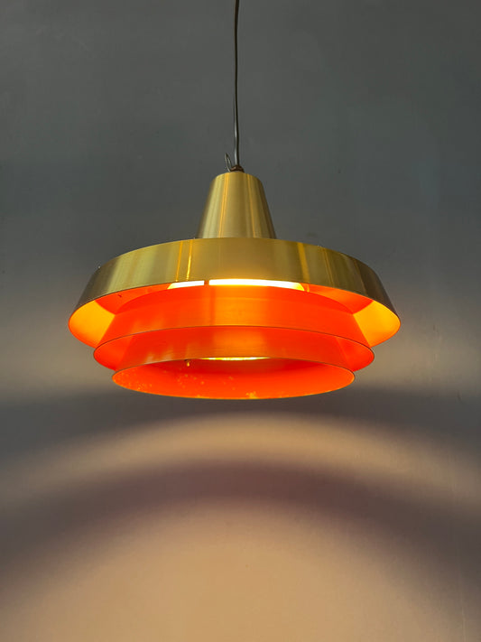 Mid Century Orange Danish Style Brass Pendant Lamp