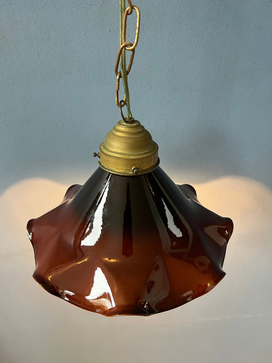 Small Art Deco Style Flower Shaped Pendant Lamp in Red/Brown Colour