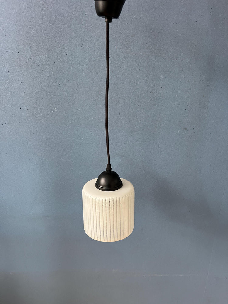 Mid Century Round Shaped Striped 'Can' Glass Pendant Lamp