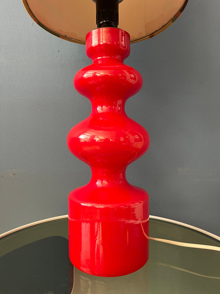 Red Mid Century Space Age West Germany Glass Table Lamp with Textile Shade