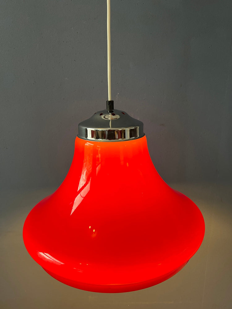 Red Space Age Plexiglass Chrome Top Pendant Lamp