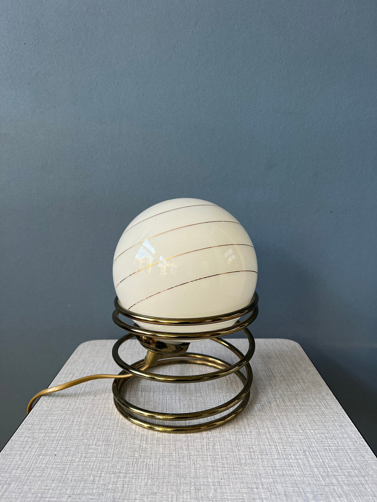 Hollywood Regency Mid Century Opaline Milk Glass Eyeball Table Lamp